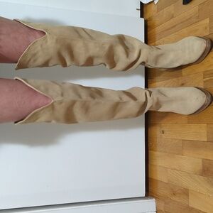 Free People Over the Knee Beige Slouchy Western Boot 37.5